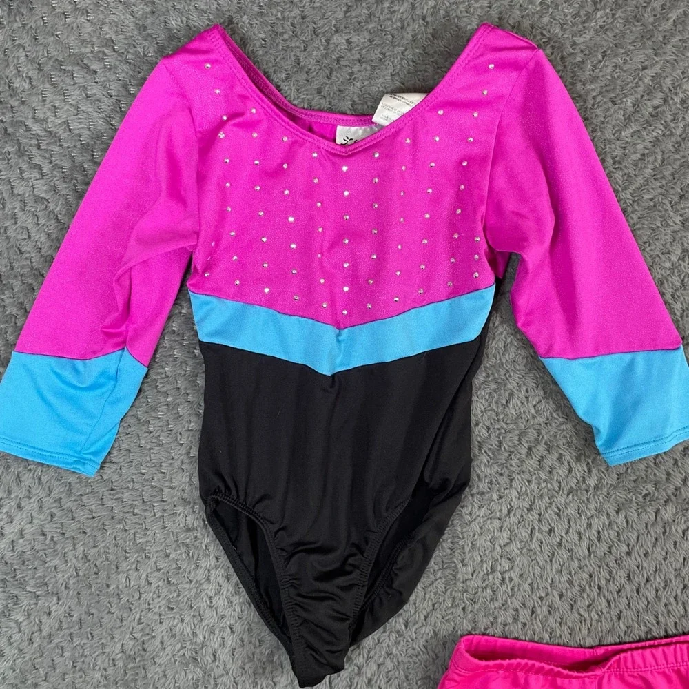 Freestyle by Danskin Girls Gymnastics Leotard Lot USA Stars Pink Blue Size 6/6X